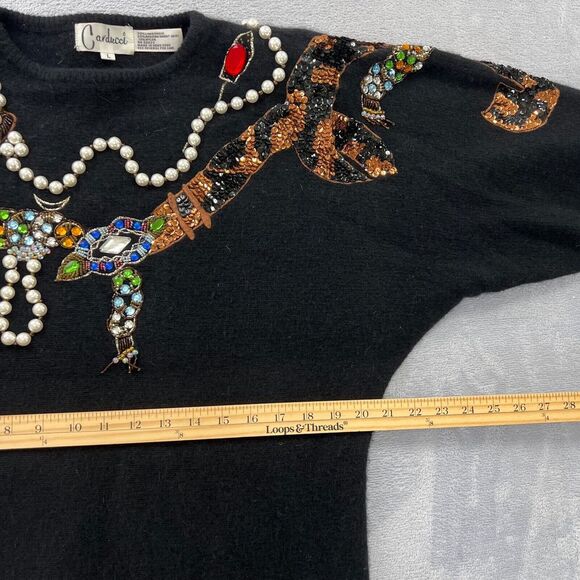 Vtg. Carducci Sweater Large‎ Lambswool Rabbit Hair Bejeweled Pearls Wearable Art - Picture 8 of 10